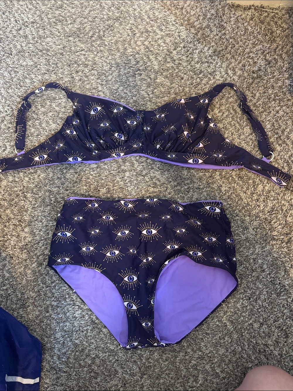 Kitty and Vibe Purple Eye-Print Bikini Set